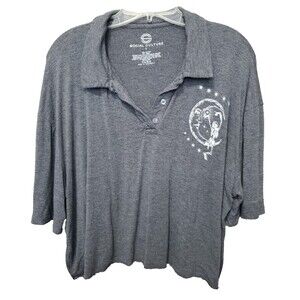 Social Culture Juniors Cropped Polo Raw Hem Skeleton Moon Graphic Size Large